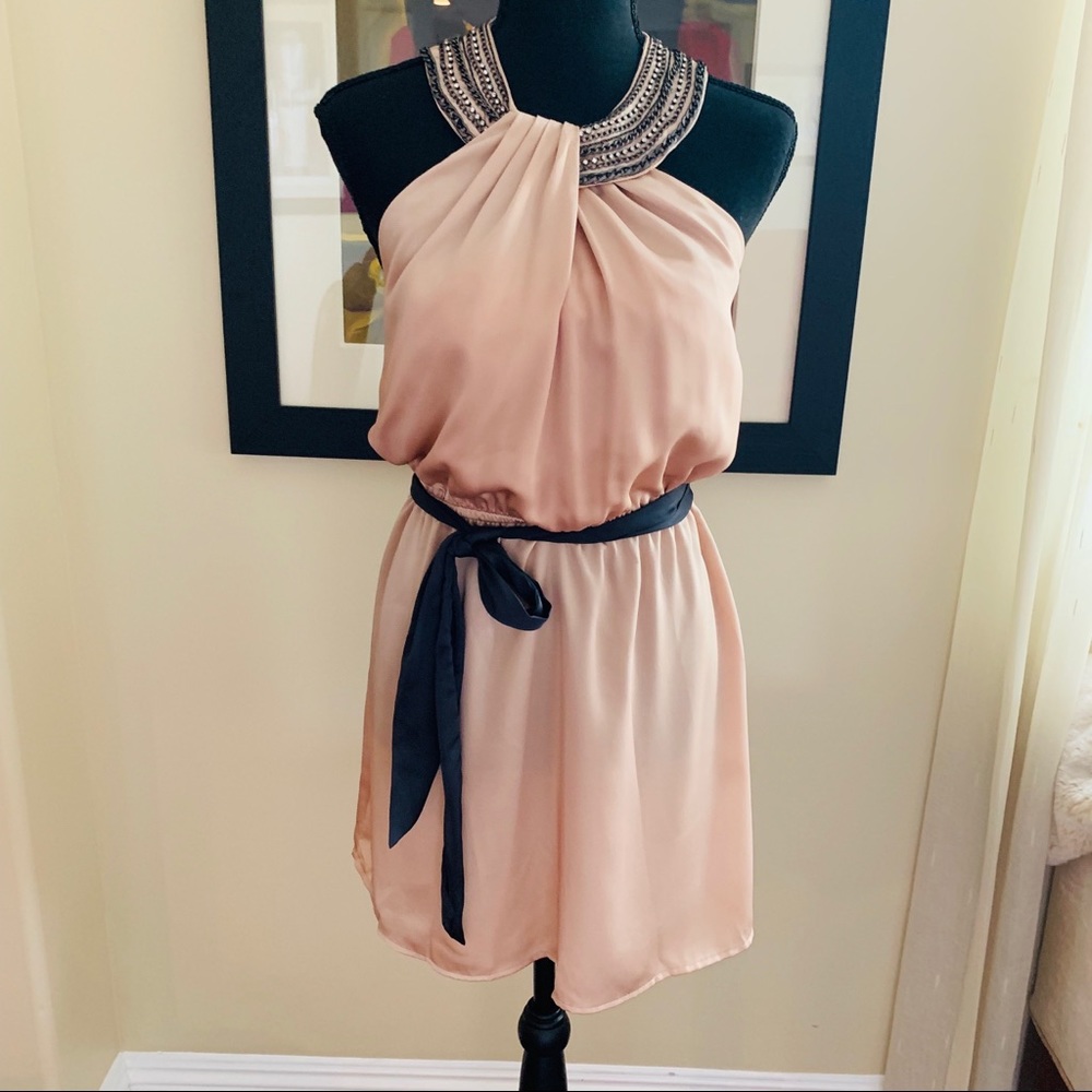 Ark & Co. Mini dress beaded collar golden taupe am